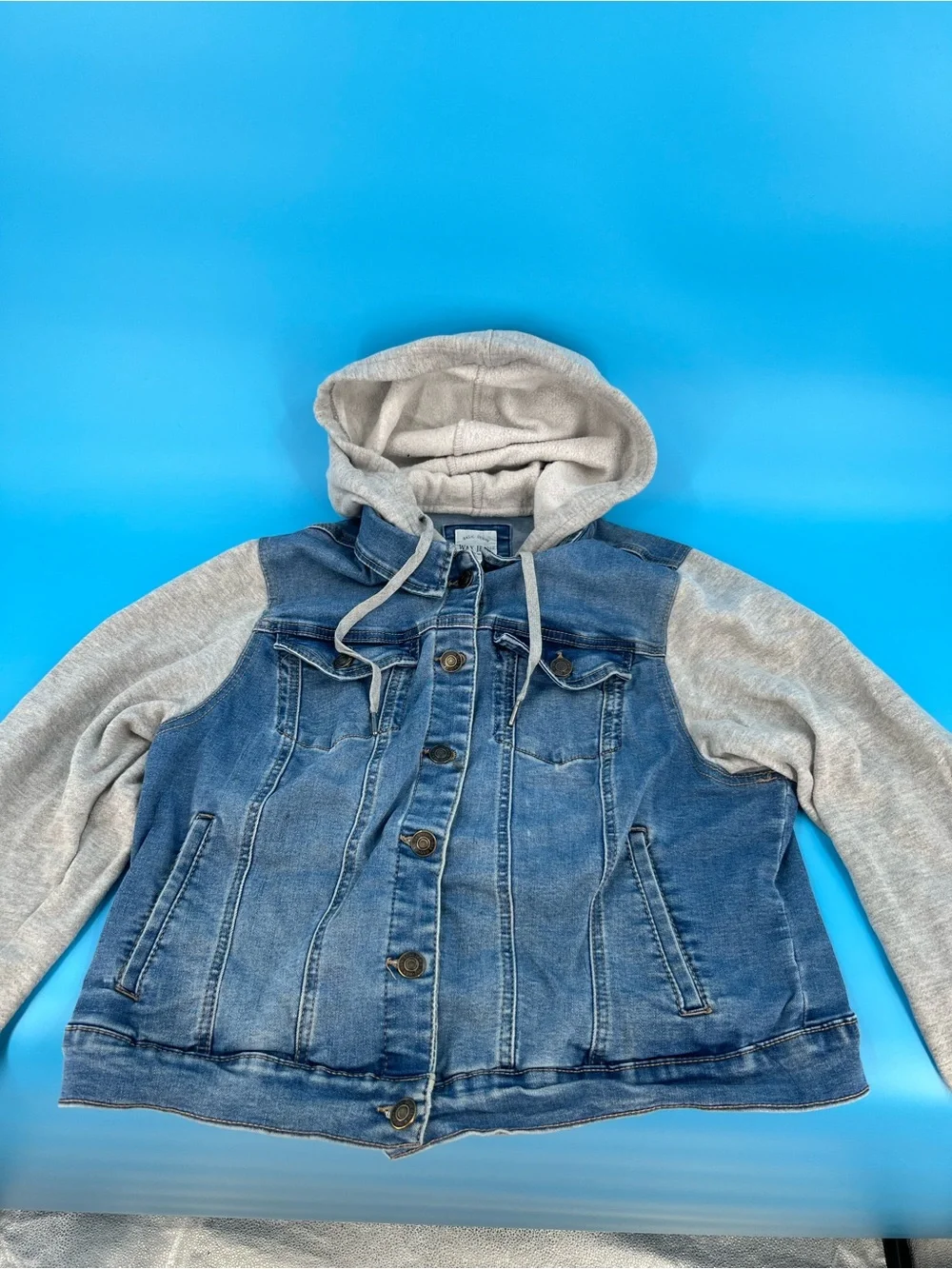 ❄️Kids Denim Hooded Jacket in Light Blue and Gray